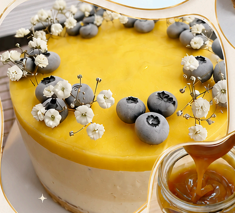 Cheesecake de mango y arándanos