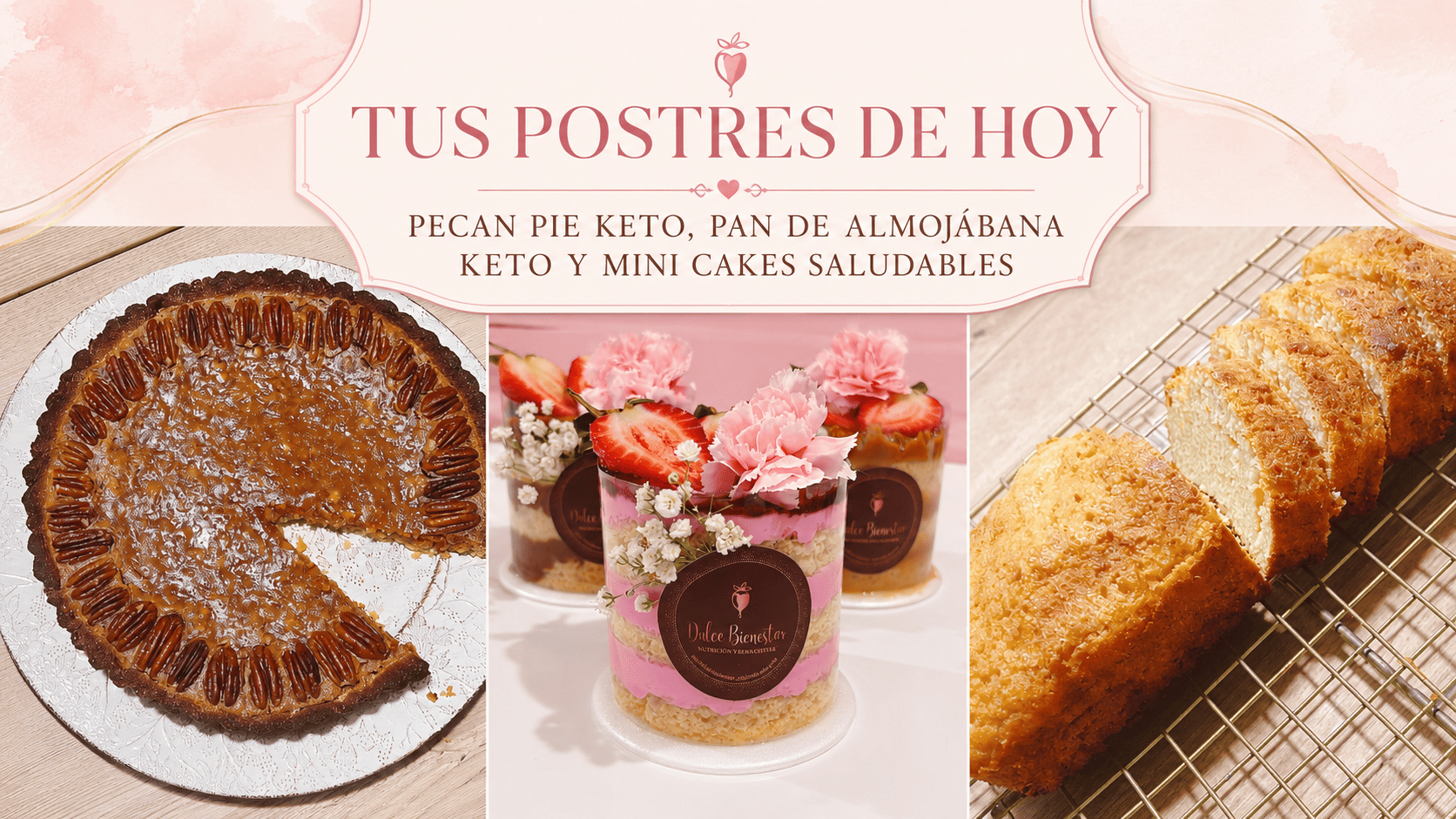 Pecan pie keto, pan de almojábana keto y mini cakes saludables